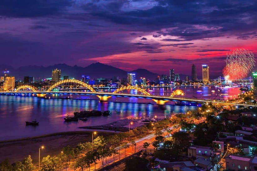 Lively Danang Sightseeing Night Tour with Local Dessert - Crossing Dragon Bridge: golden lights and that Han River breeze