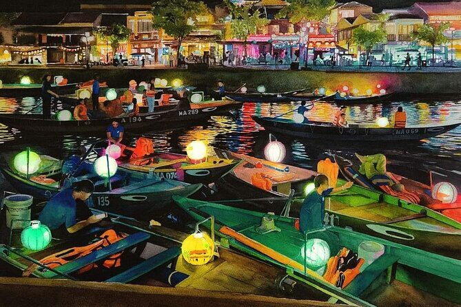 MARBLE MOUNTAIN-AM PHU Cave & HOI AN -Colourful Lantern Boat Ride - Marble Mountains by elevator: Xa Loi, Linh Ung Pagoda, and Tang Chon Cave